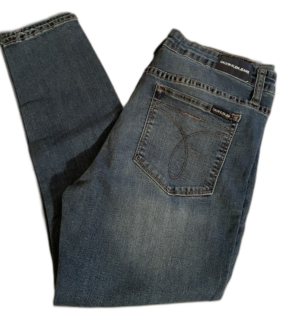 Calvin Klein Jeans Women Size 14 Blue Actual 32”x25” Mid Rise Skinny